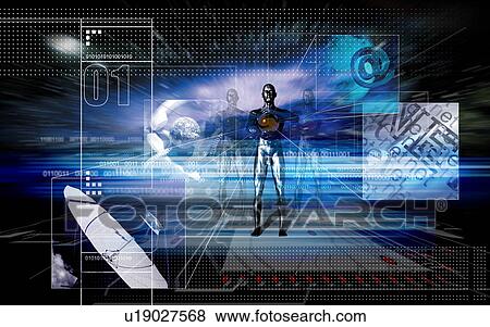 Human form and satellite dish superimposed on a dark background View Large Photo Image Stock Photo - Human form and satellite dish superimposed on a dark background. Fotosearch