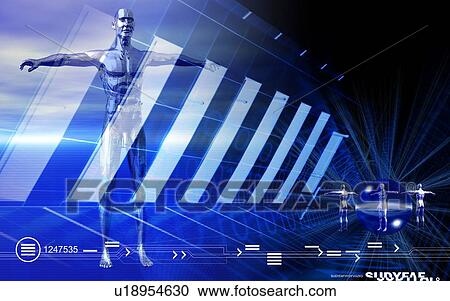 Stock Image - Human form superimposed on a blue background. Fotosearch