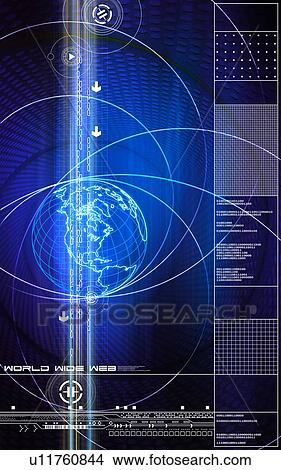 Picture - Map of the earth superimposed on a blue background. Fotosearch