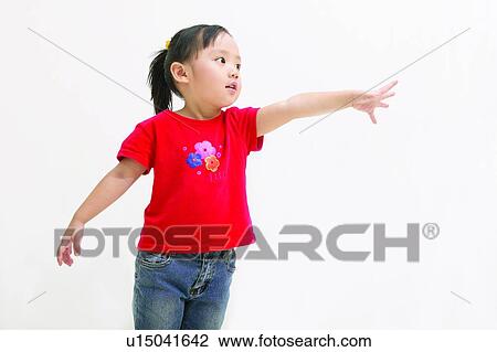Stock Image - Close-Up, Looking Away, Child, Indoor, Childhood, Ponytail, White Background. Fotosearch