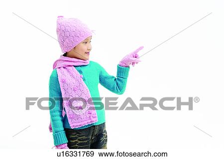 Stock Photo - Sweater, Elementary Age, Happiness, Smiling, Scarf, One Person. Fotosearch
