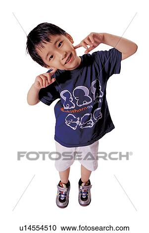 Stock Image - asian ethnicity, bending, background, 5-6 years. Fotosearch