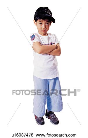 Stock Photo - background, baseball cap, 5-6 years, indoor, expression. Fotosearch