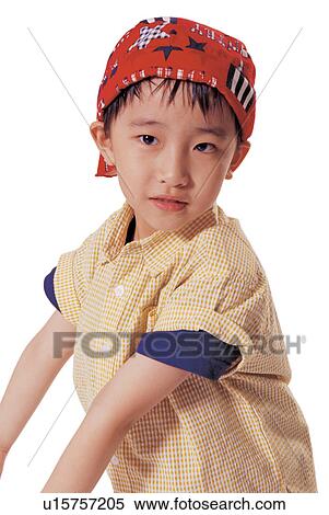 Stock Photography - expression, clipping path, childhood, half length, asian ethnicity, 5-6 years. Fotosearch