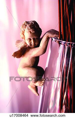 Picture - Cherub, Curio, Colored Background, Close-Up, Antique. Fotosearch