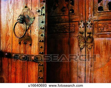 Stock Image - Ornate, Antique, Wood, Handle, Door, Lion, Life Stuff. Fotosearch