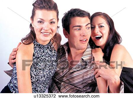 Stock Image - brown hair, casual clothing, cheerful. Fotosearch
