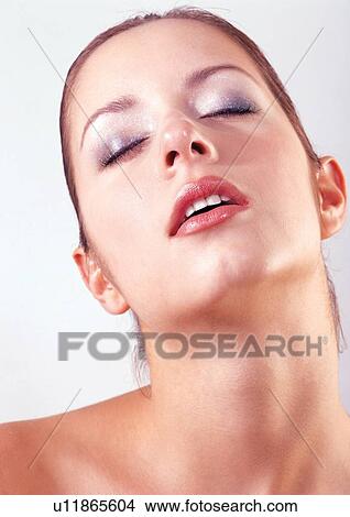 Picture - painted lips, beauty treatment, young, human face, eye shadow, lipstick. Fotosearch