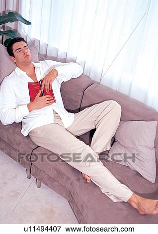 Young Man Day Couch Napping One Person Stock Photo U11494407