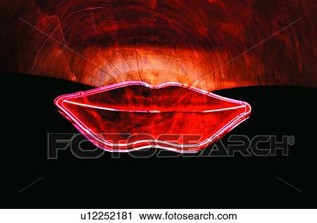Stock Image - Ideas, Human Lips, Illuminated, Red, Human Anatomy, Light Effects, Part Of. Fotosearch