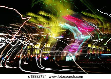 Picture - Multi-Colored, Building, Speed, Light Beam, Night, Vibrant Color. Fotosearch