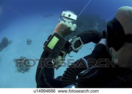 Stock Photograph - Technical Divers using Trimix, Rebreathers and technical diving equipment, Divetech, Grand Cayman, Cayman Islands, Caribbean. Fotosearch
