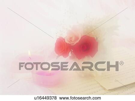 bouquet, rose, candle, light, notation, red View Large Photo Image Stock Photo - bouquet, rose, candle, light, notation, red. Fotosearch
