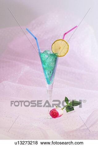 Stock Photo - drink, ice, pipe, leaf, cool, lemon, straw. Fotosearch