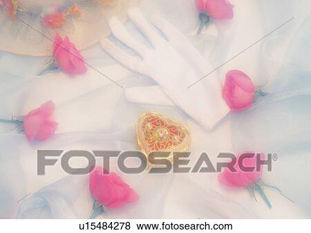 Stock Photo - hat, carve, wedding, love, heart shaped, jewelry box, pearl. Fotosearch