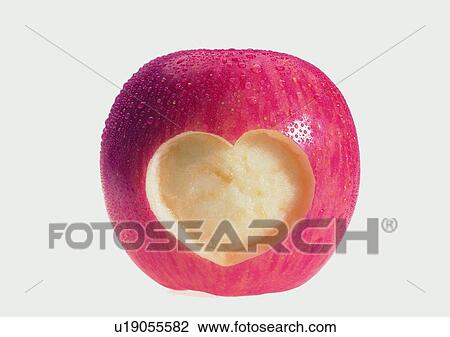 Stock Image - love, apple, heart shaped, fruit, red, romantic. Fotosearch