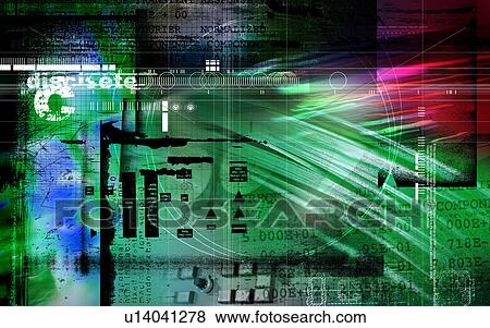 Stock Photo - Text superimposed on a green and black pattern. Fotosearch