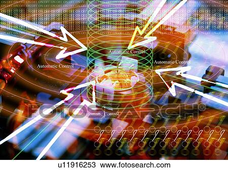 Stock Image - Glowing arrows superimposed on a digital pattern. Fotosearch