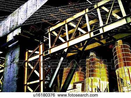 Stock Photograph - Text superimposed on an industrial installation. Fotosearch