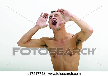 Stock Photo - Bare Chest, Eyes Closed, Expressions, Asian Ethnicity. Fotosearch