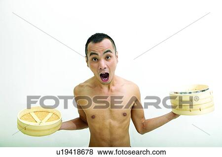 Stock Photo - Bare Chest, Facial Expression, Expressions, Asian Ethnicity. Fotosearch