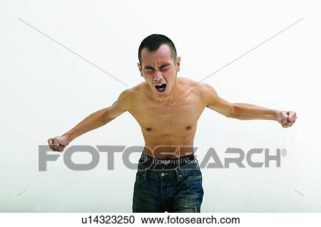 Stock Image - Bare Chest, Power, Pants, Fist. Fotosearch