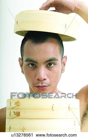 Stock Image - Men, Receding Hairline, Pensive, Lunch Box, Balance. Fotosearch