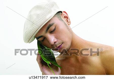Stock Photo - Semi-Dress, Men, Thinking, White Background, Bare Chest. Fotosearch