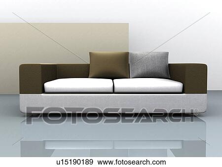 Stock Photo - elegant, white background, structure, reflection, comfortable, room, pillows. Fotosearch