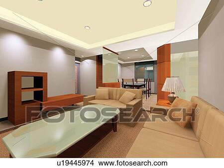 Picture - furniture, urban scene, tasteful, pillow, hall, focus light, couch. Fotosearch