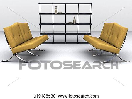 Stock Image - sofas, shelves, arrangement, tasteful, modernistic, comfort, establishment. Fotosearch