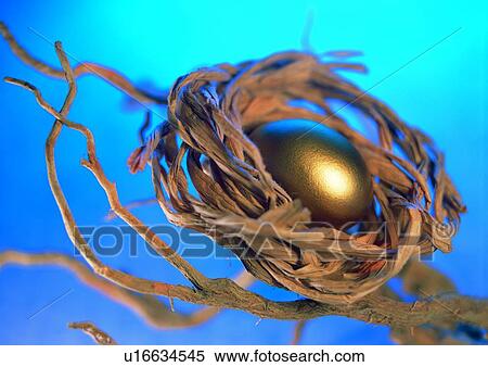 Stock Photography - indoor, light, shadow, gold, egg, nest. Fotosearch