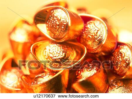 Stock Photo - indoor, money, cash, light, shadow, gold. Fotosearch