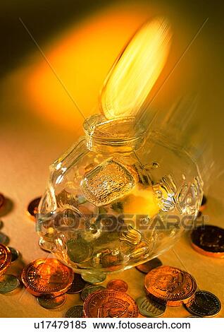 Stock Photography - light, coin, cash, change, shadow, glass bottle, indoor. Fotosearch