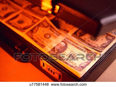 Stock Photo - money, rope, light, ground, suitcase, indoor, shadow. Fotosearch