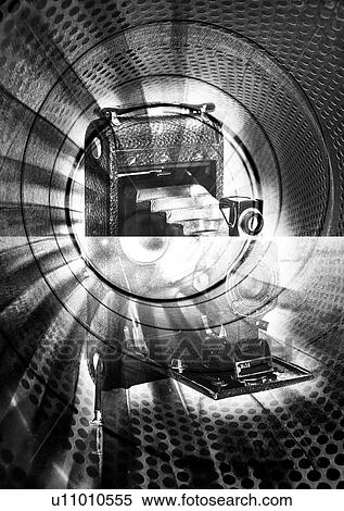 Stock Photography - Black and white pattern superimposed on an antique printing machine. Fotosearch