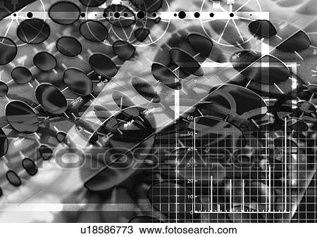 Stock Image - Graph superimposed on a black and white pattern. Fotosearch