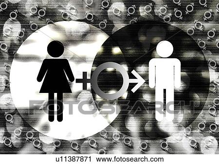 Male and female figures superimposed on a pattern of gender symbols View Large Photo Image Stock Image - Male and female figures superimposed on a pattern of gender symbols. Fotosearch