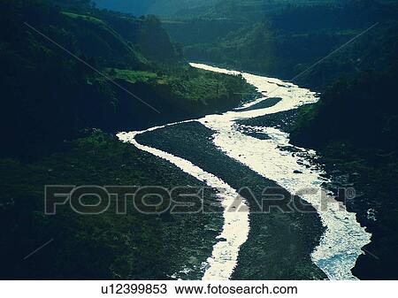 Stock Image - nature, sky, cloud, mountain, grass, river. Fotosearch