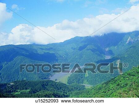 Stock Image - nature, sky, cloud, mountain, grass, river. Fotosearch