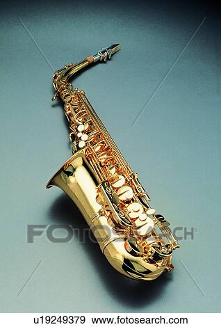 Stock Photo - Brass, Saxophone, Musical Instrument, Metal, Indoor, Polished, Close-Up. Fotosearch