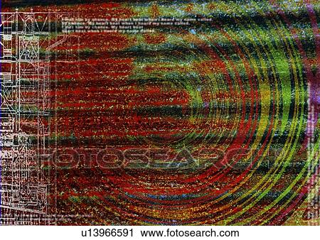 Stock Image - Close-up of concentric circles superimposed on a brown background. Fotosearch