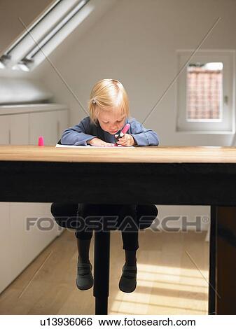Little girl drawing a picture View Large Photo Image Stock Photograph - Little girl drawing a picture. Fotosearch