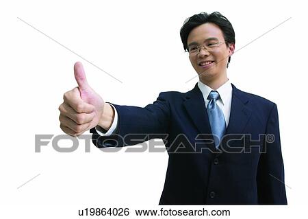 Stock Photograph - Cheerful, Asian Ethnicity, Businessman, Business Suit, Black Hair, Agreement. Fotosearch