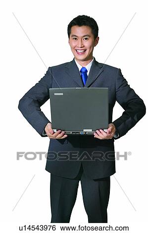 Stock Photograph - Clipping Path, Black Hair, Cheerful, Businessman, Business Suit, Asian Ethnicity. Fotosearch