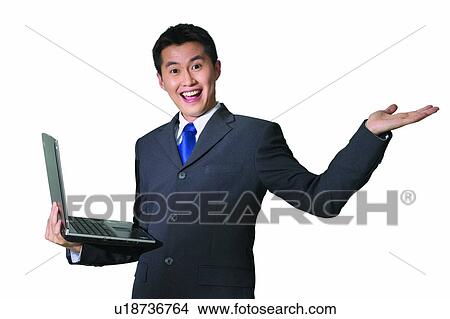 Picture - Smiling, One Person, Asian, Laptop, Happiness, Cut Out. Fotosearch
