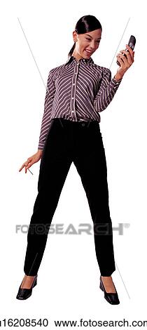 Stock Image - career, one person, expression, business, indoor, mobile phone. Fotosearch