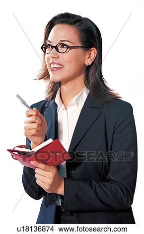 Picture - happy, cheerful, professional, holding, young adult, occupation, indoor. Fotosearch