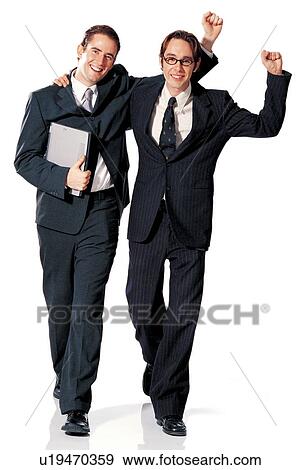 Stock Photo - happy, profession, business executives, notebook, well dressed, men, two people. Fotosearch