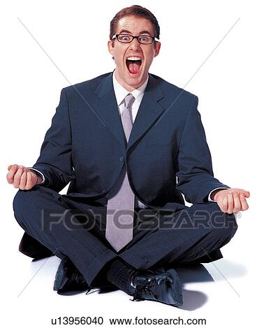 Stock Image - looking at camera, expression, joy, crossed legs, profession, human cutouts. Fotosearch